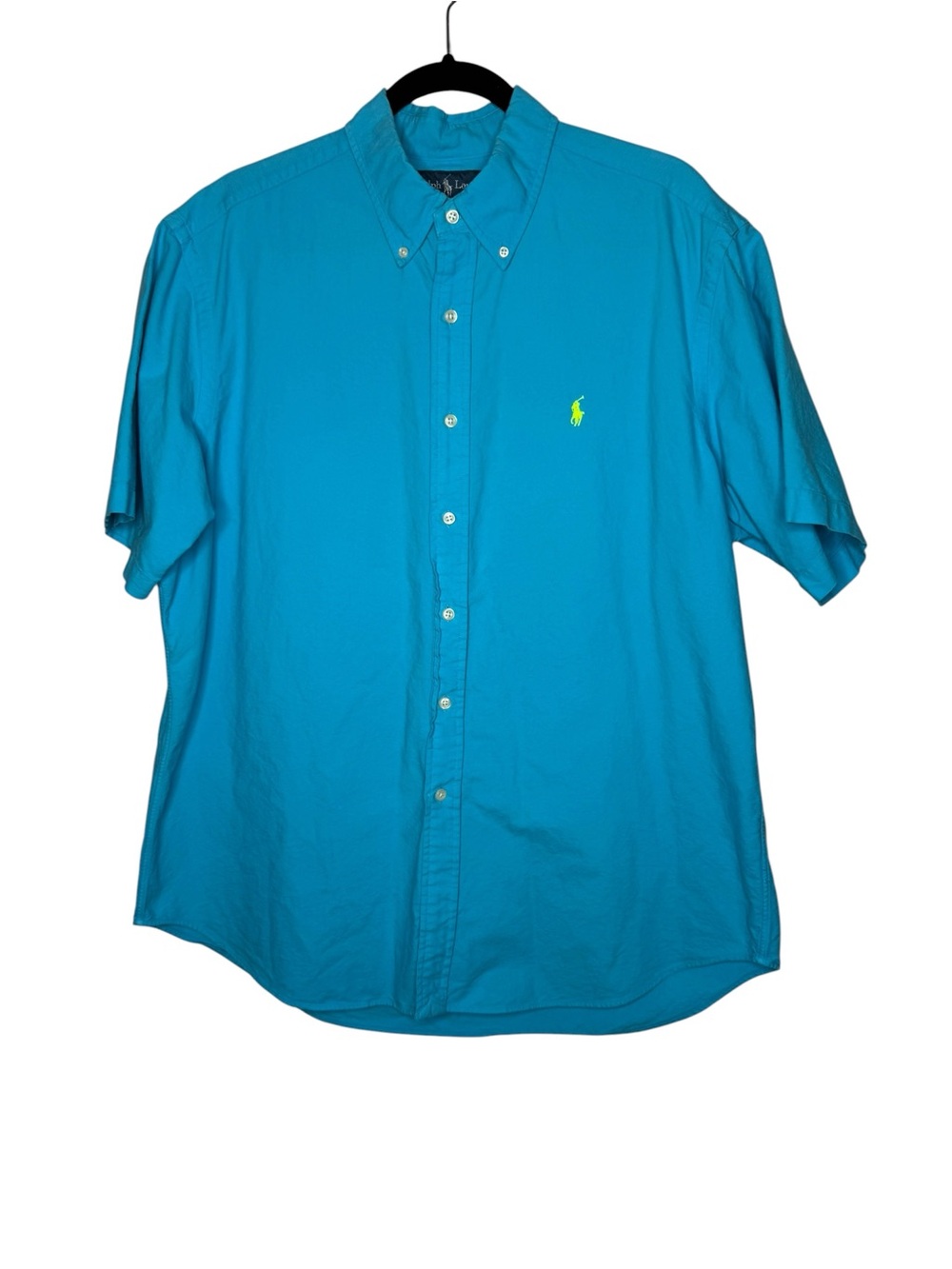 Ralph Lauren Classic Fit Turquoise Short Sleeve Button Down Shirt Lime Pony XL